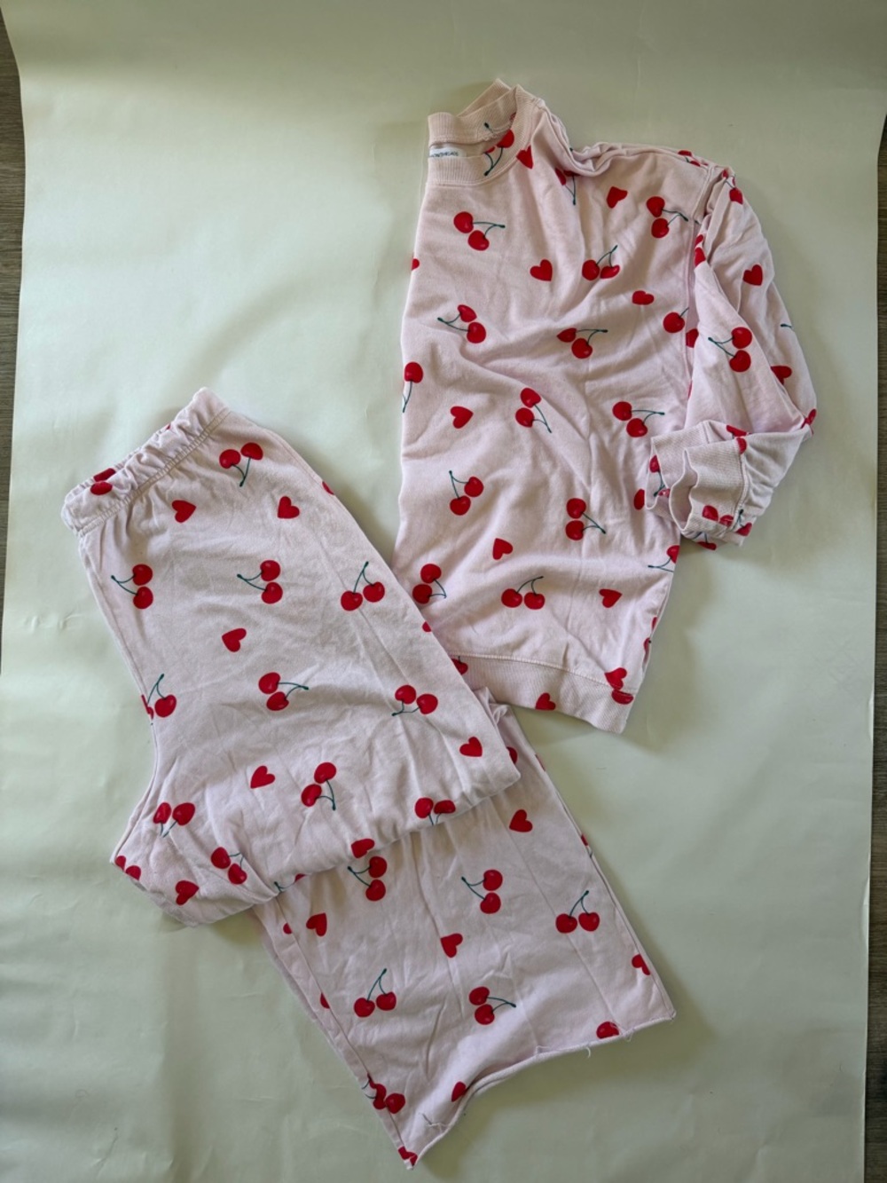 Pink Cherry-Print Pajama Set: XL